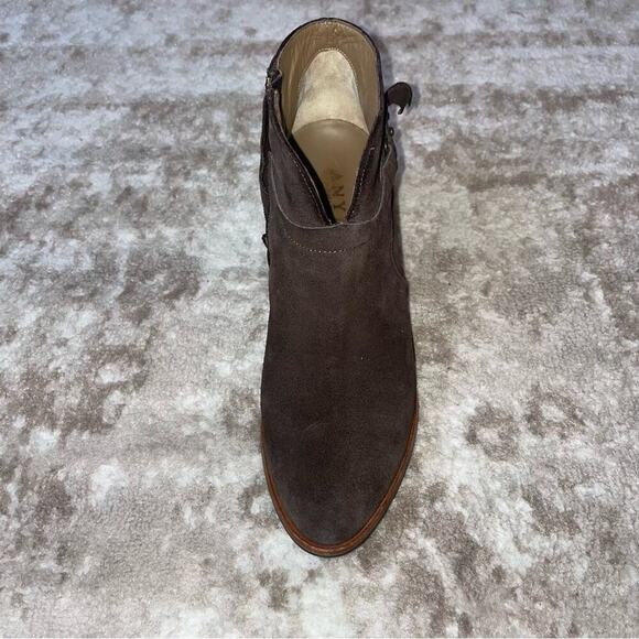 Anyi Lu Suede Ankle Boots booties made in Italy chocolate brown chunky heel SZ 7 - Picture 4 of 7